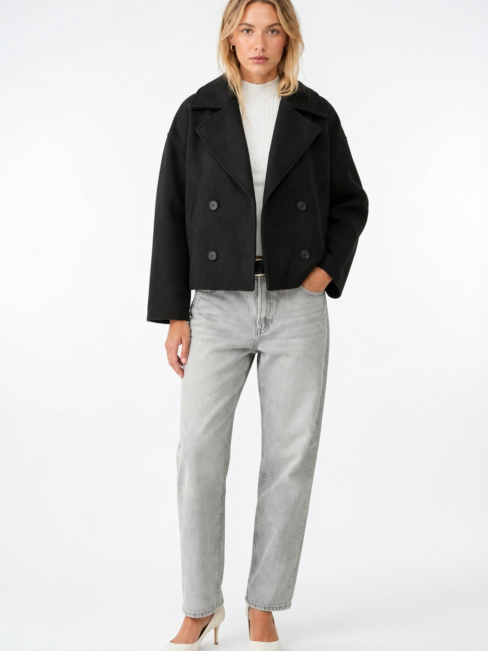 Caban Laine Court Oversize Boutonnage Croisé - 12