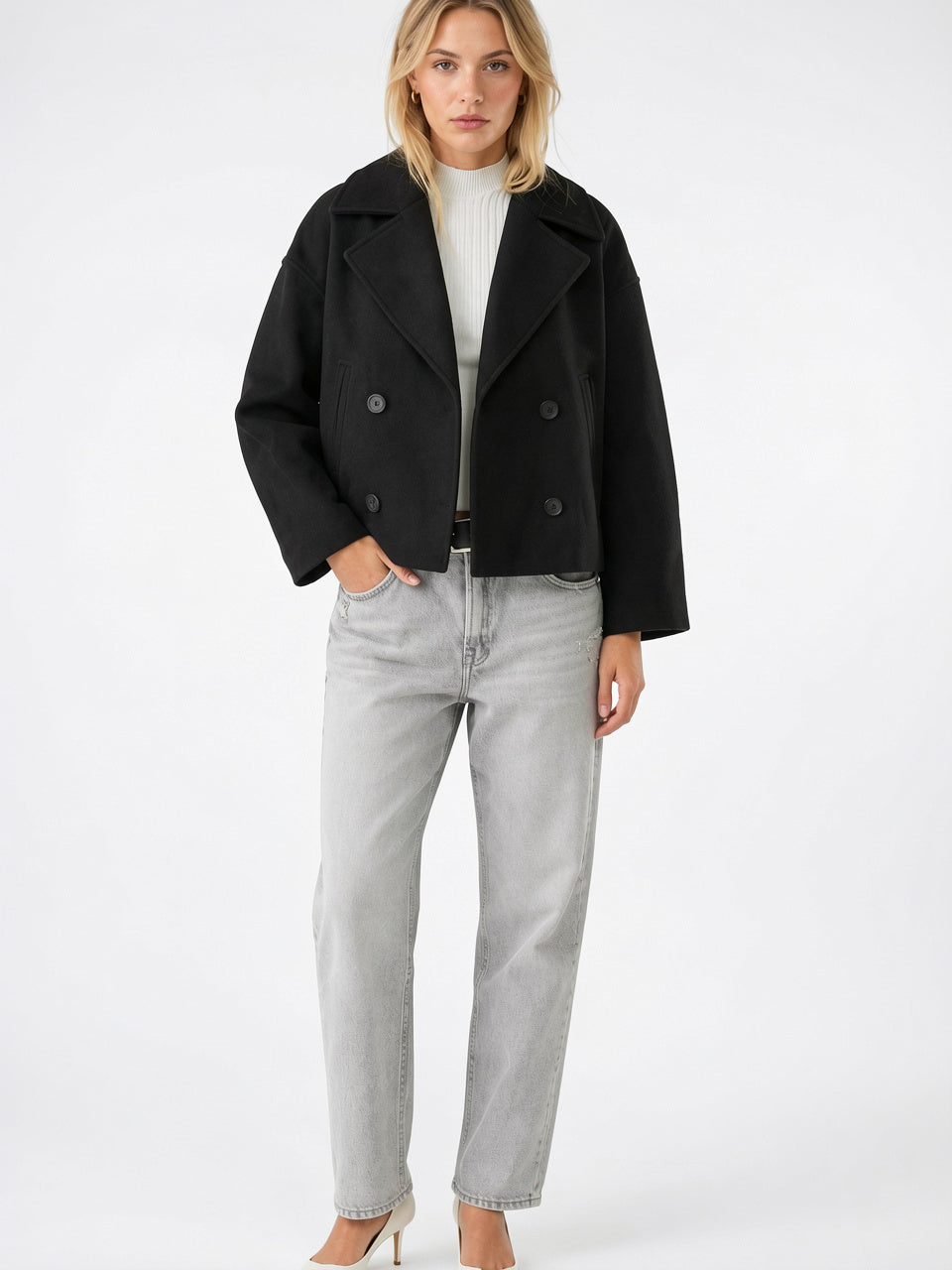 Caban Laine Court Oversize Boutonnage Croisé - 15