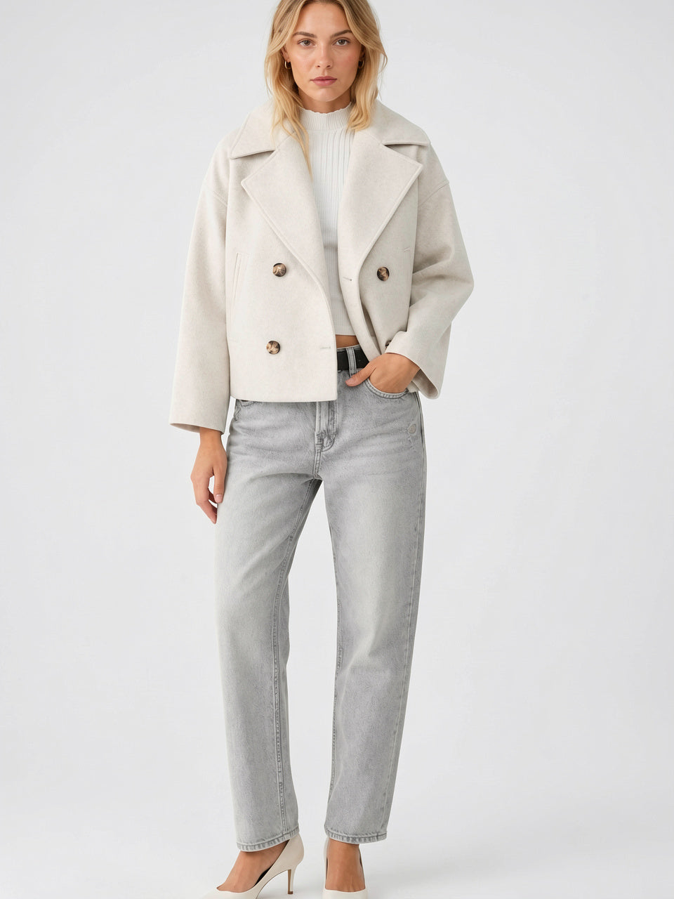 Caban Laine Court Oversize Boutonnage Croisé - 2