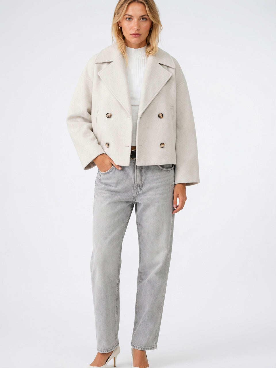 Caban Laine Court Oversize Boutonnage Croisé - 5