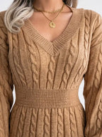 Priscille — Robe Pull Femme Maille Torsadée Col V Mini