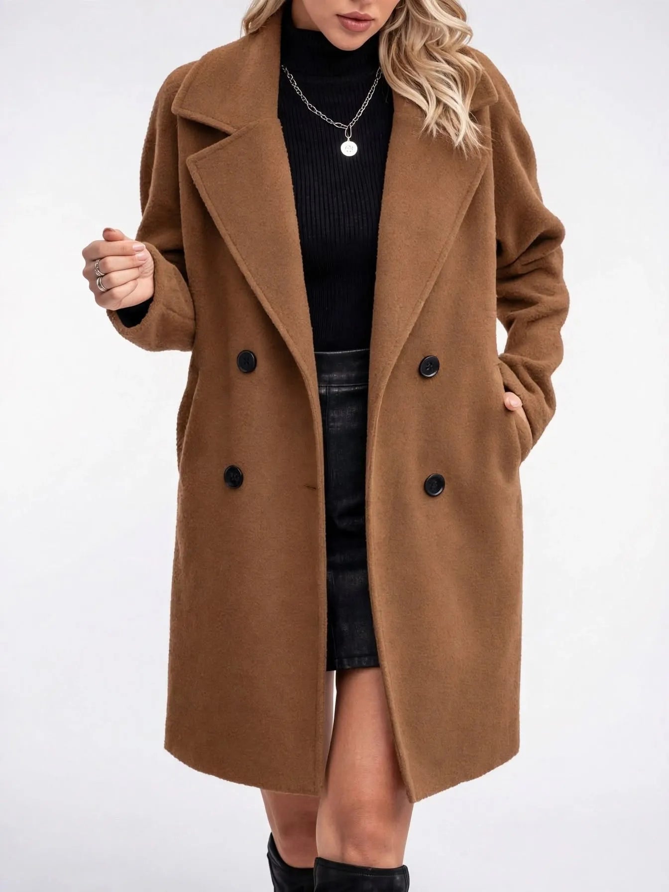 Manteau Femme Mi-Long Hiver-Automne Double Boutonnage Chaud