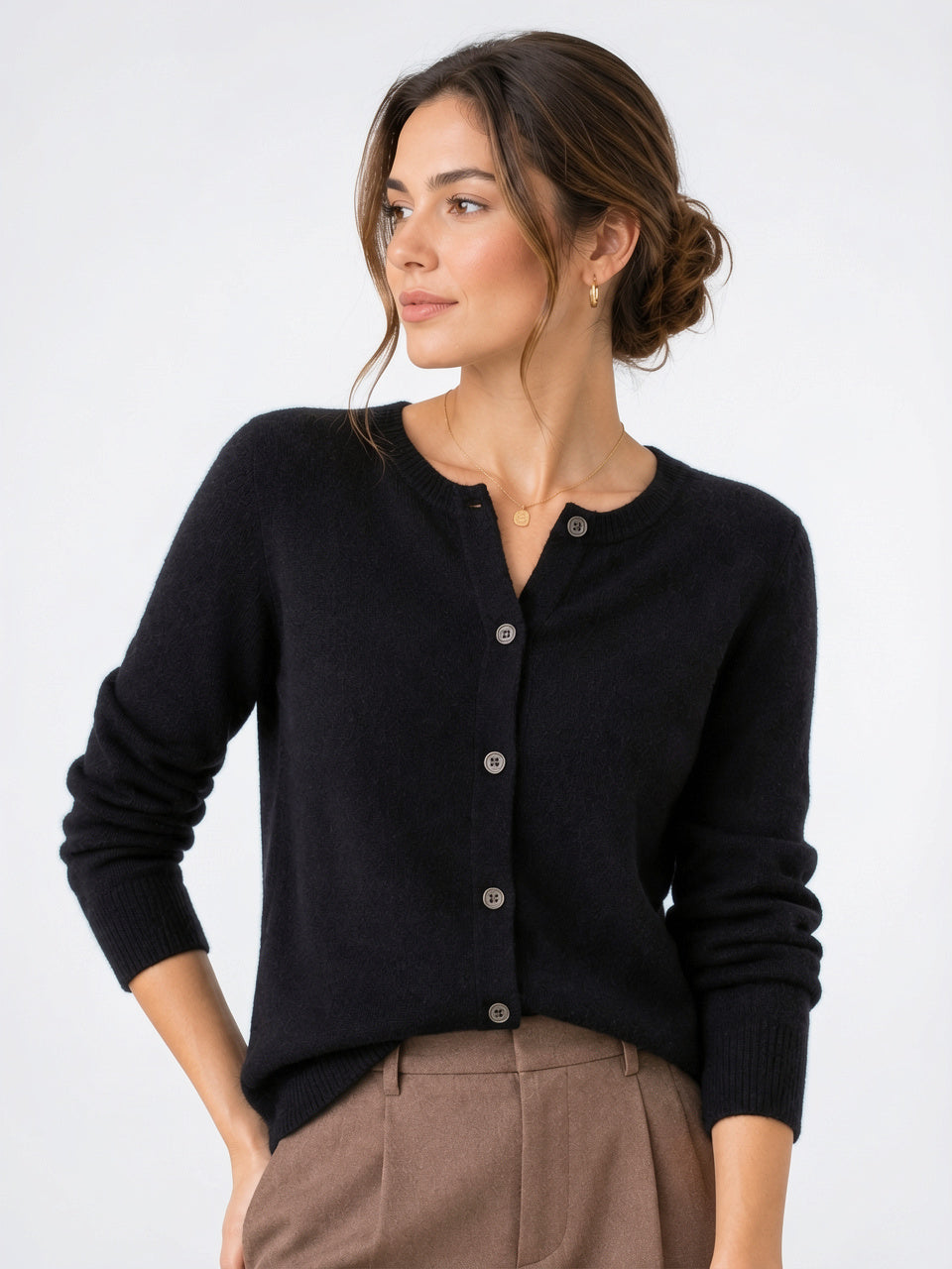 Cardigan Aspect Cachemire Femmes, Tricot Pull Boutonnage Frontal Doux - Noir S