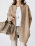 Cardigan Confortable, Coupe Oversize, Tissu Doux et Chaud - Kaki XS