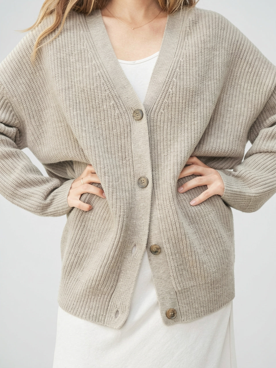Cardigan Femme Col V Coupe Large Boutons Respirant - 2