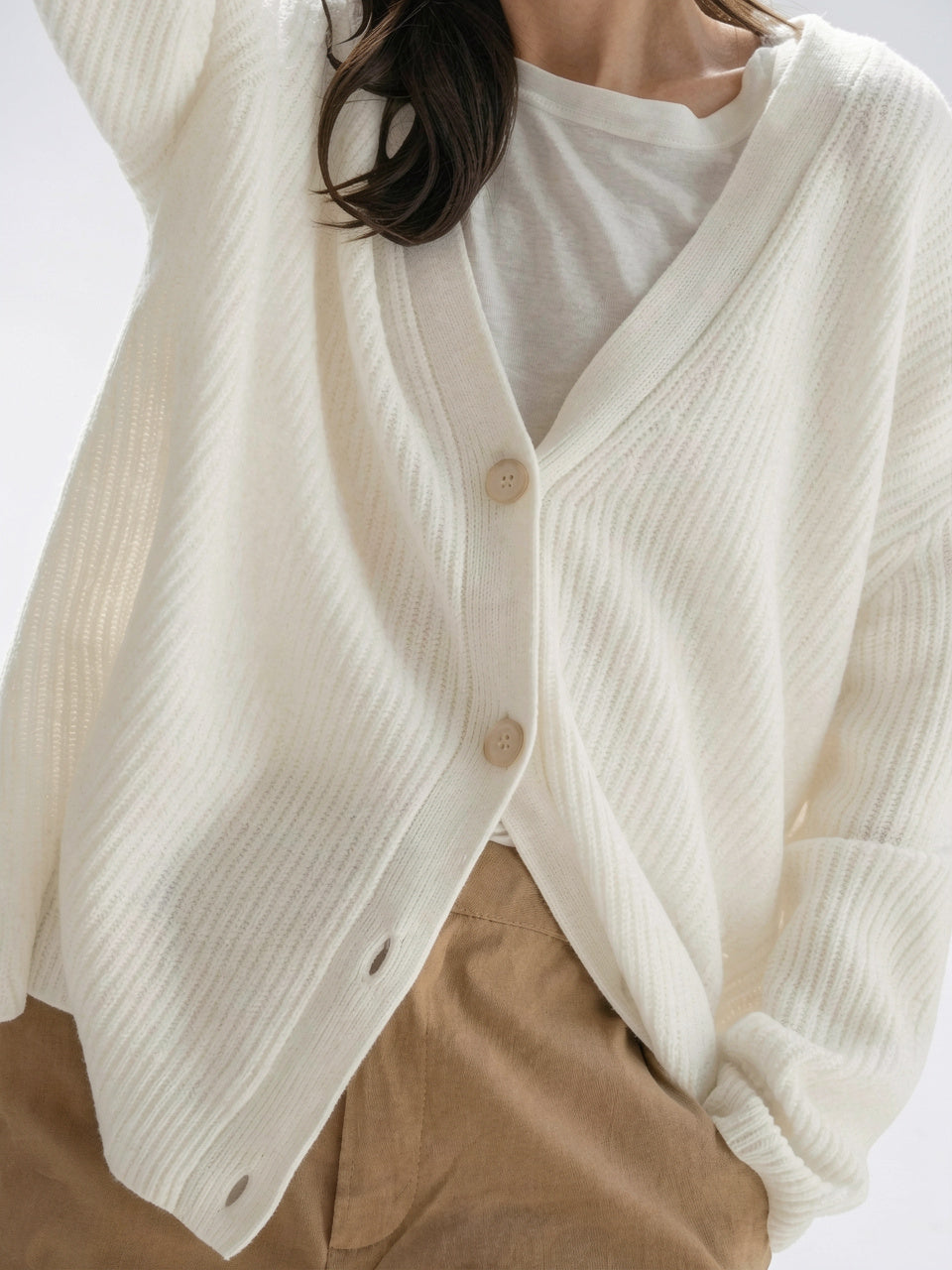 Cardigan Femme Col V Coupe Large Boutons Respirant - 3