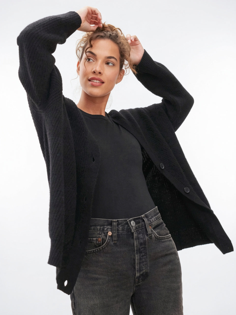 Cardigan Femme Col V Coupe Large Boutons Respirant - 5
