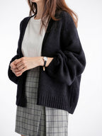Cardigan femme manches amples col ouvert automne côtelé - 9