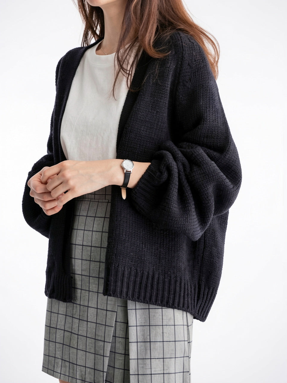 Cardigan femme manches amples col ouvert automne côtelé - 9