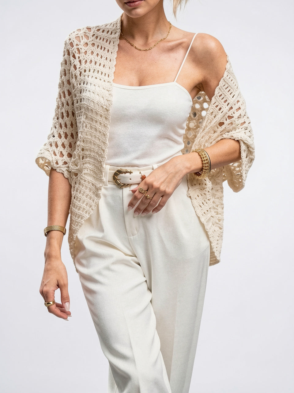 Cardigan Femme Ouvert Automne Motif Ajouré Droite - 6