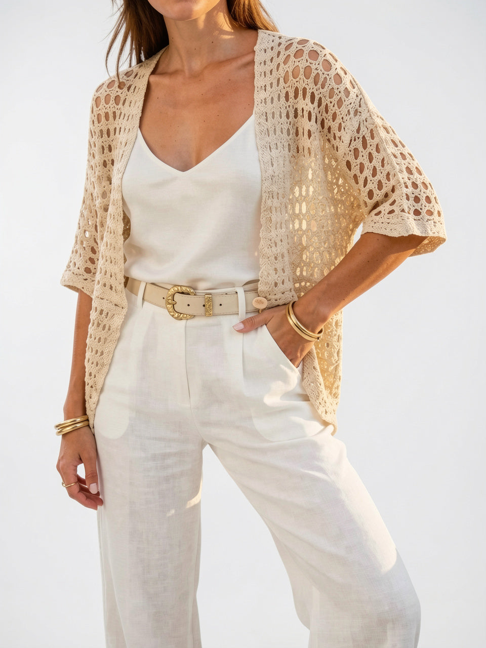 Cardigan Femme Ouvert Automne Motif Ajouré Droite - 7