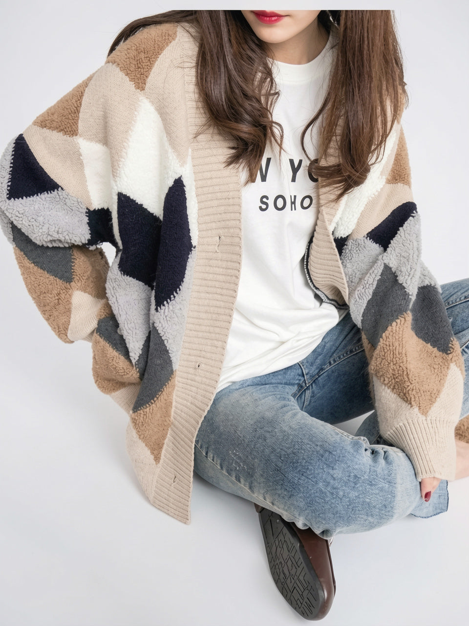 Cardigan Femme Oversize Moderne Tricot Manches Bouffantes - 2