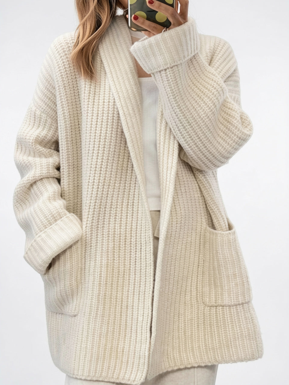 Cardigan Femmes Front Ouvert Oversize Maille Poches - 3