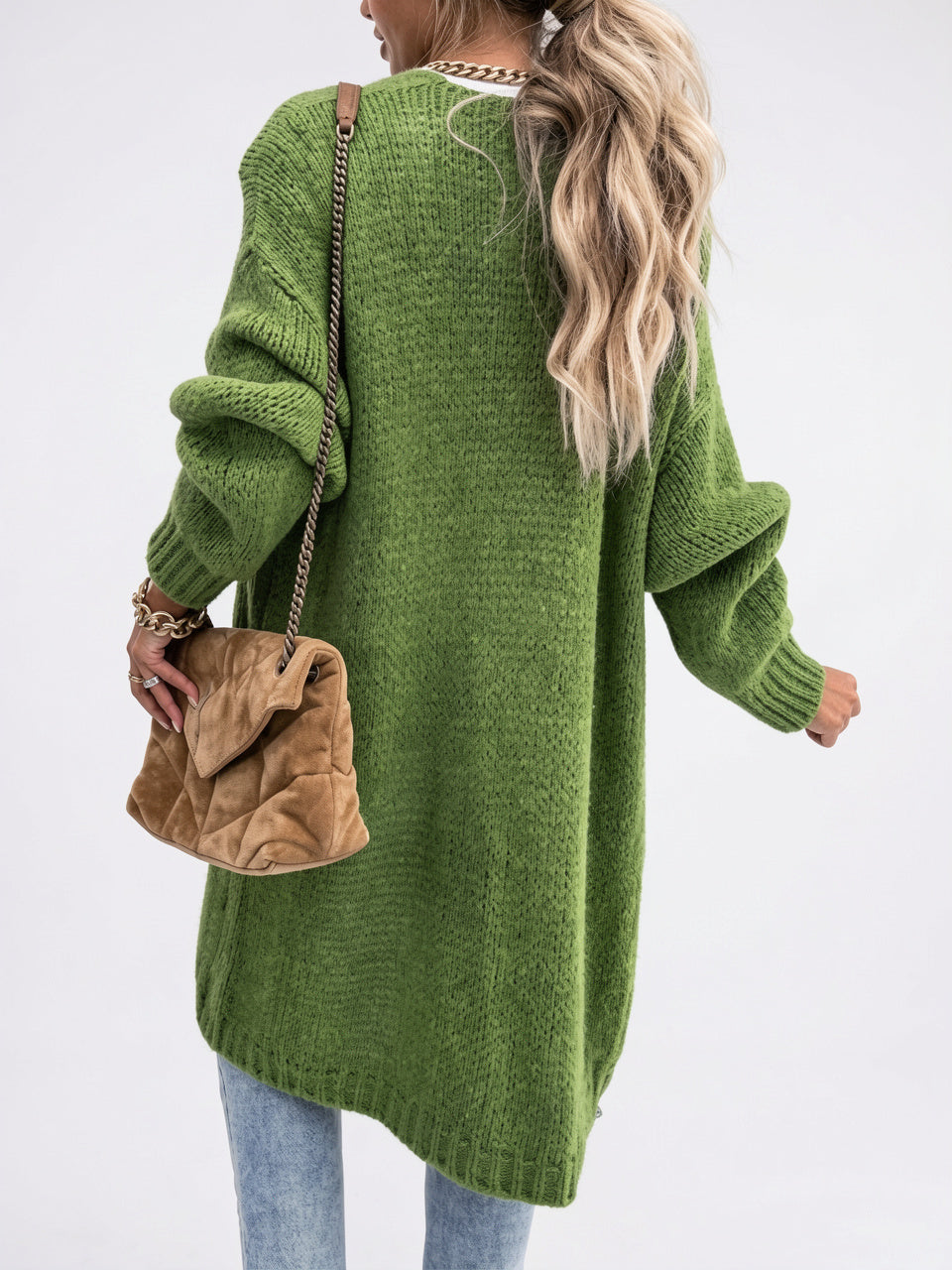 Cardigan Long Oversize Femme Tricot Confortable Libre Manches Longues - 10