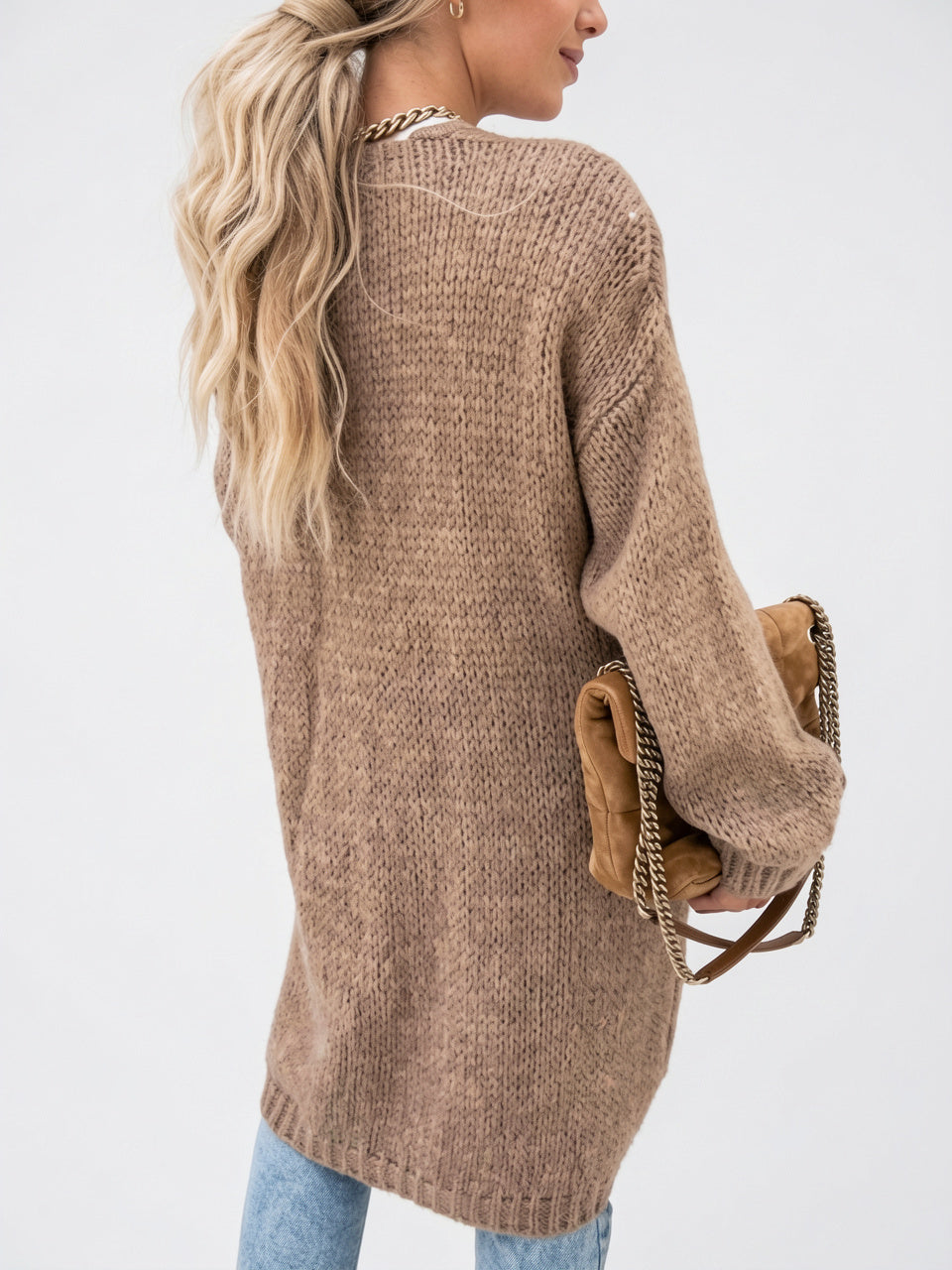 Cardigan Long Oversize Femme Tricot Confortable Libre Manches Longues - 13