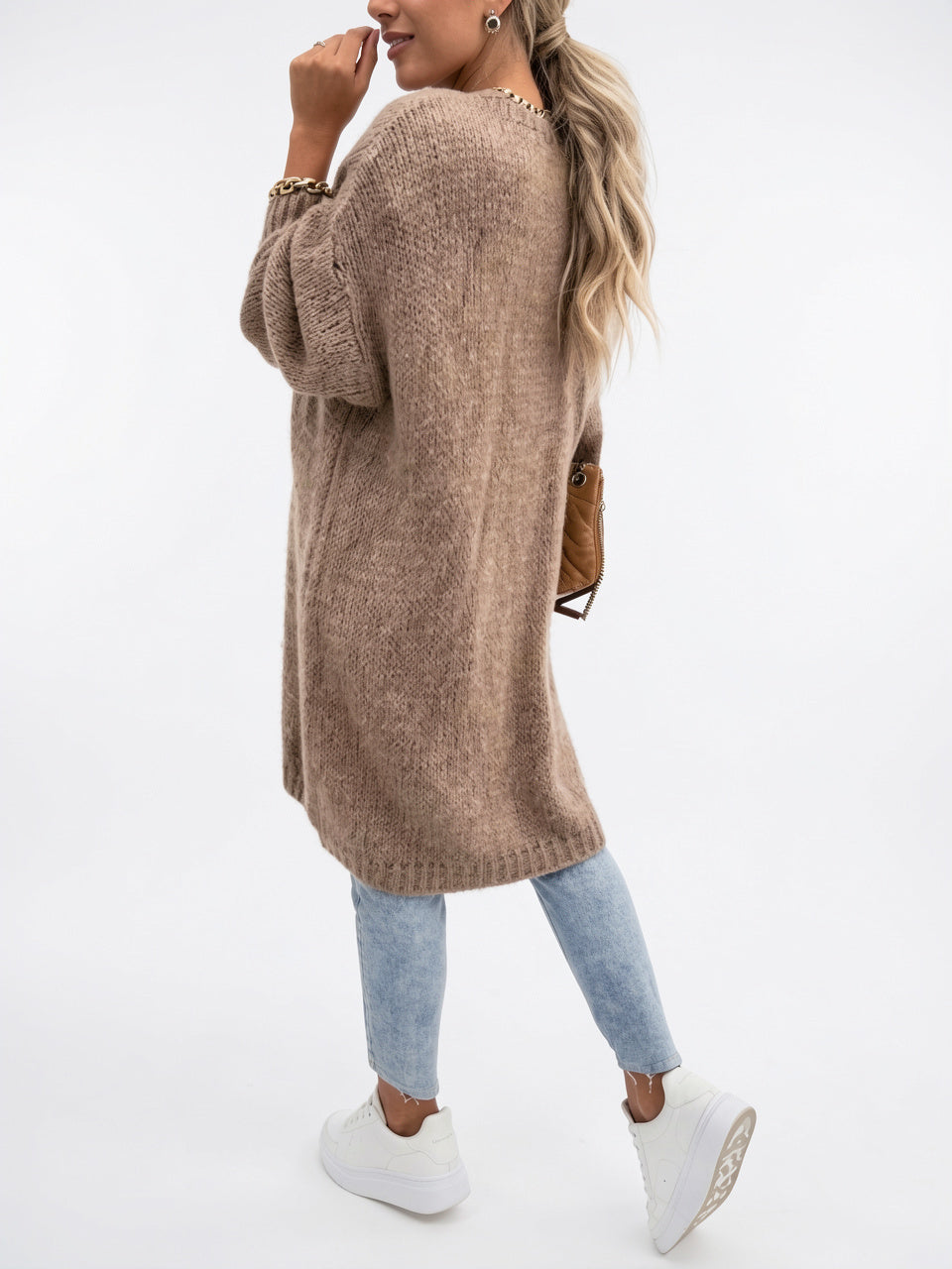 Cardigan Long Oversize Femme Tricot Confortable Libre Manches Longues - 14