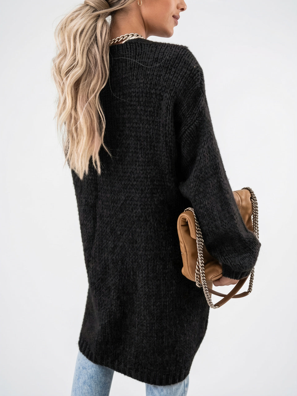 Cardigan Long Oversize Femme Tricot Confortable Libre Manches Longues - 2
