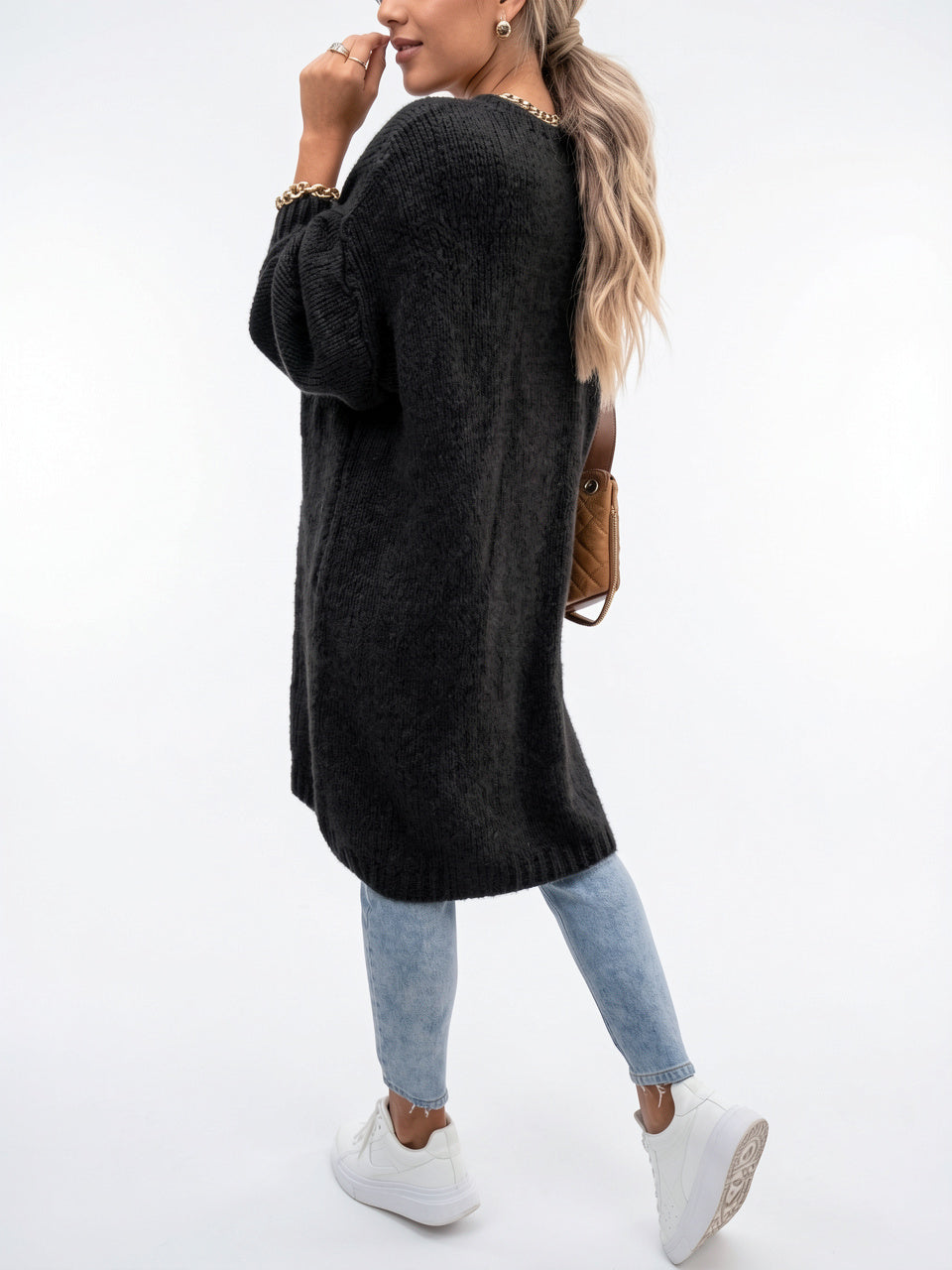 Cardigan Long Oversize Femme Tricot Confortable Libre Manches Longues - 3