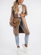 Cardigan Long Oversize Femme Tricot Confortable Libre Manches Longues - Kaki S