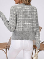 Cardigan maille pied-de-poule poches poitrine boutons dorés court - 7