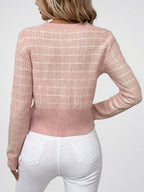 Cardigan maille pied-de-poule poches poitrine boutons dorés court - 9