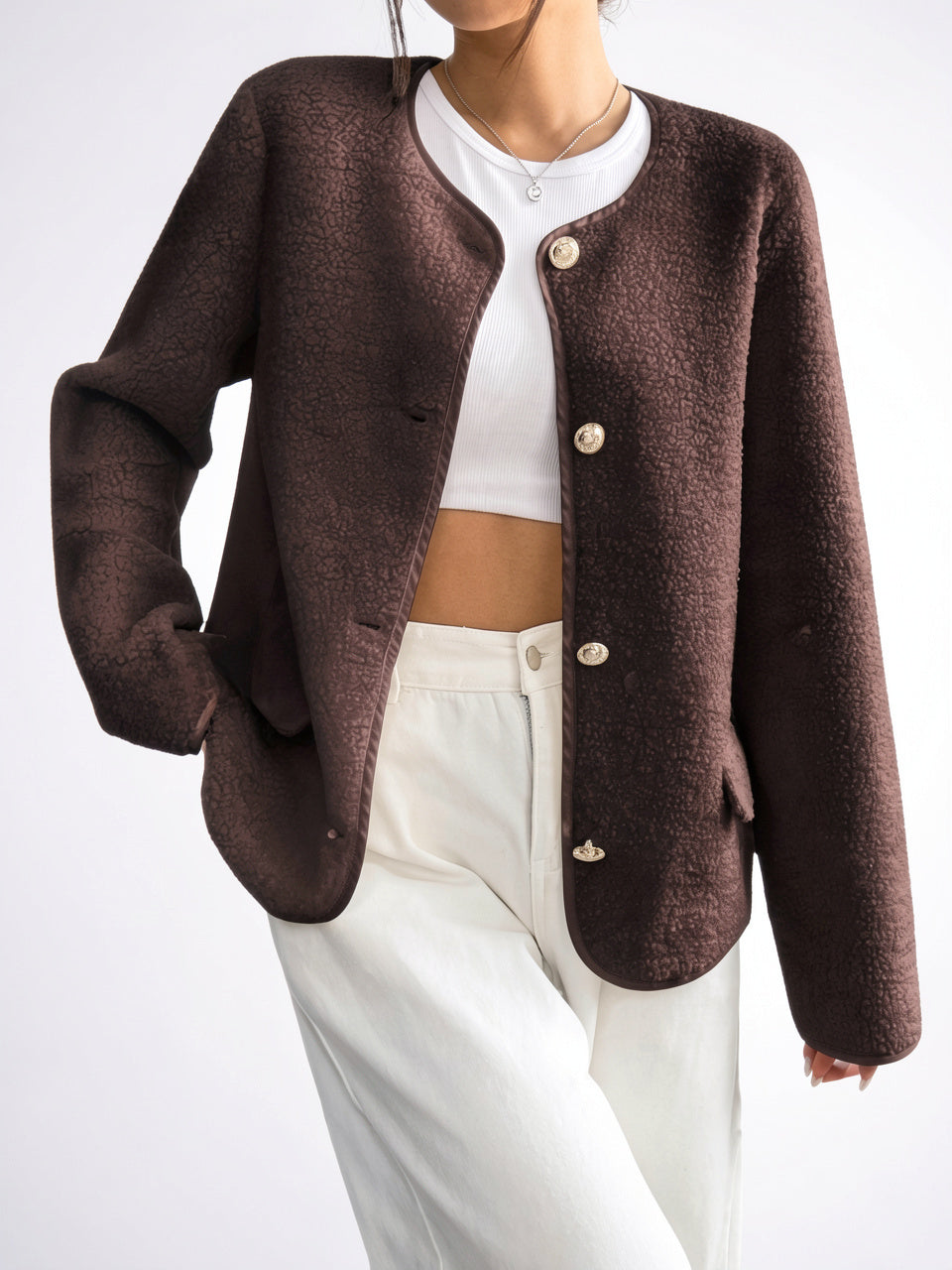 Cardigan Tricot Douillet Col Rond Front Ouvert - 3