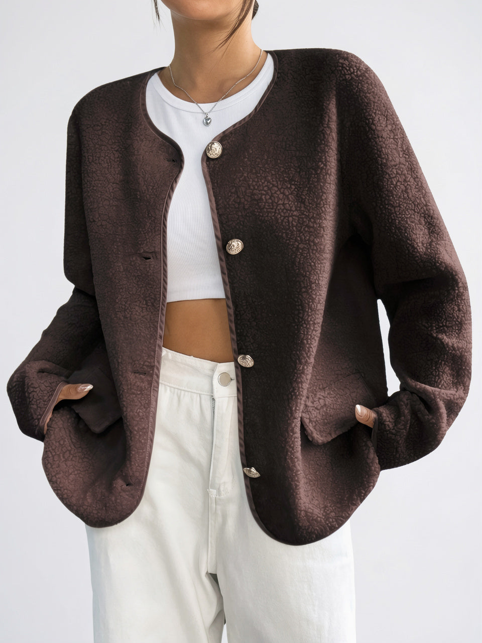 Cardigan Tricot Douillet Col Rond Front Ouvert - 4