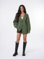 Cardigan Tricot Épais Oversize Femmes Col V Poches - 1