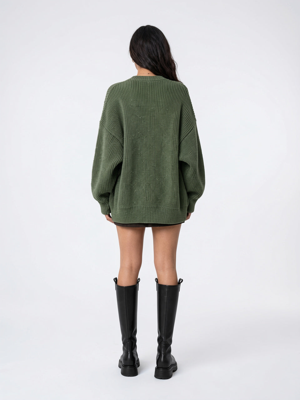 Cardigan Tricot Épais Oversize Femmes Col V Poches - 3
