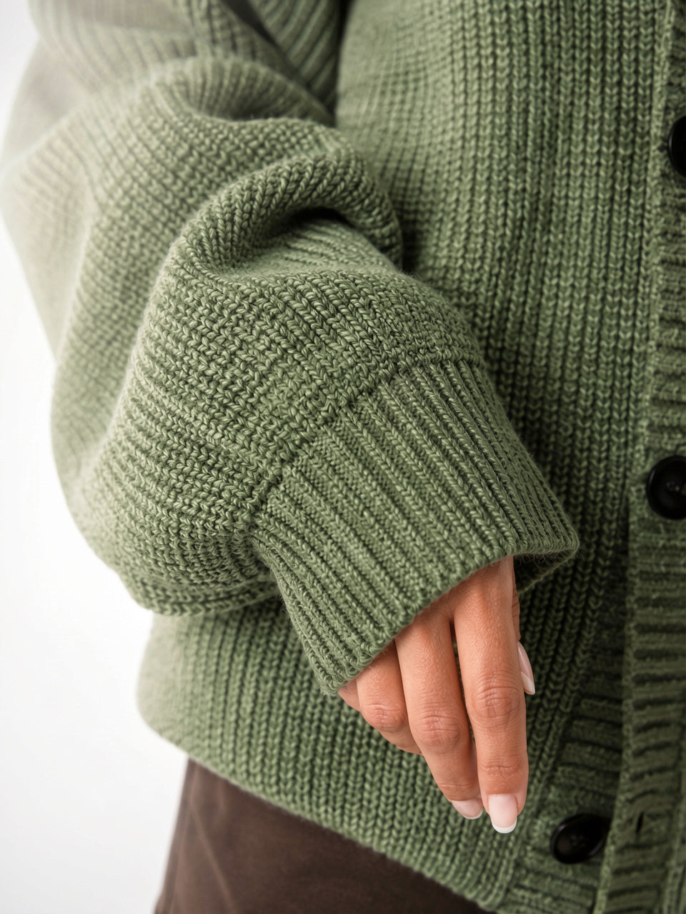 Cardigan Tricot Épais Oversize Femmes Col V Poches - Marron S