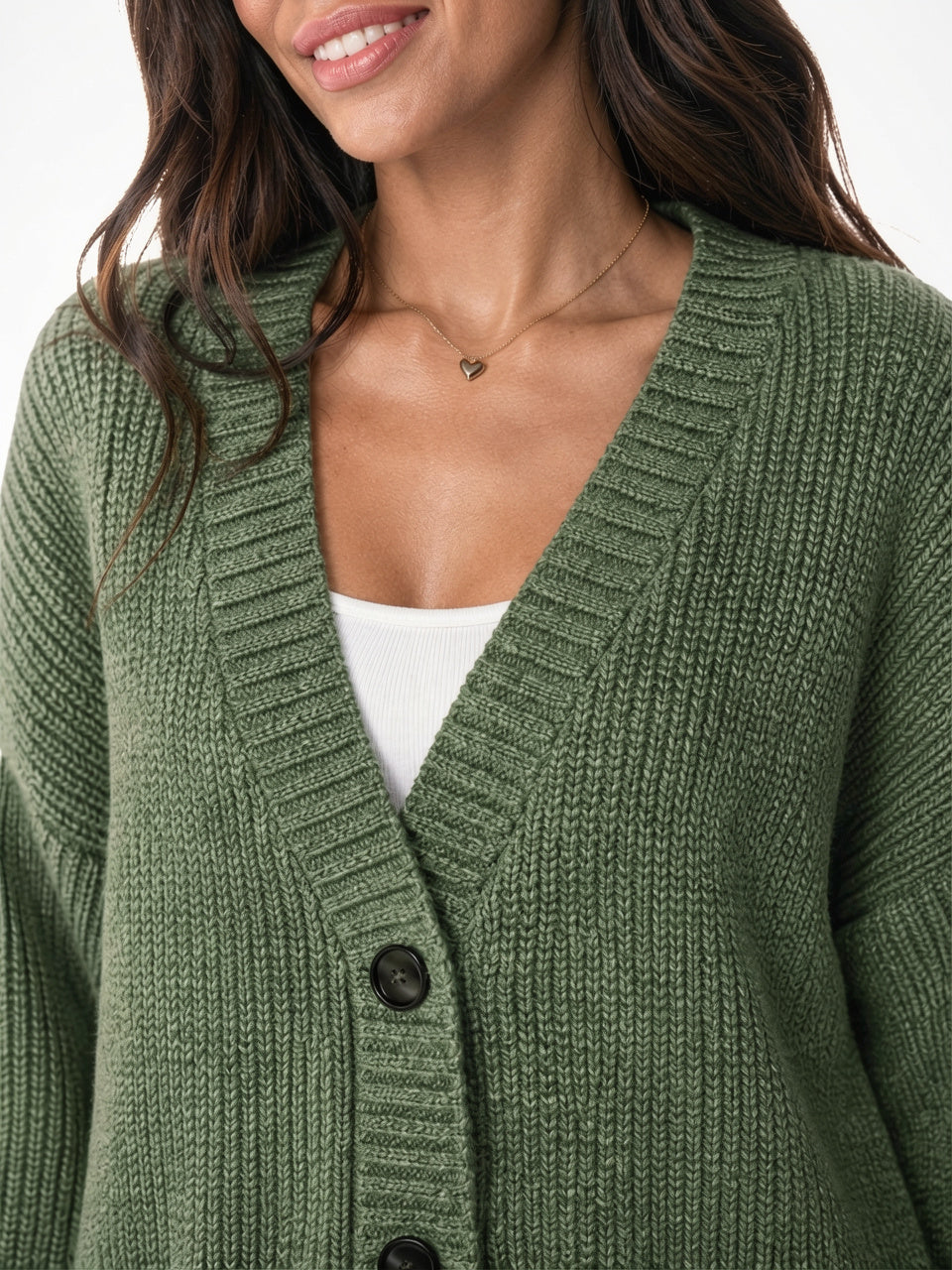 Cardigan Tricot Épais Oversize Femmes Col V Poches - Rouge S