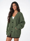 Cardigan Tricot Épais Oversize Femmes Col V Poches - Vert S