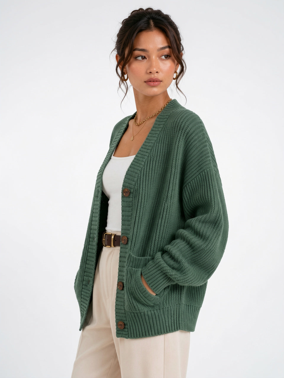 Cardigan Tricot Femme Manches Longues Bouton Frontal Automne - 2