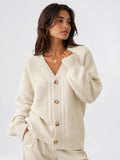 Cardigan Tricot Premium Femme Pull Bouton Manches Longues - Beige M