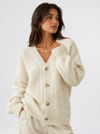 Cardigan Tricot Premium Femme Pull Bouton Manches Longues - Beige M
