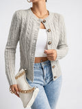 Cardigan Tricot Torsadé Femme Bouton Frontal Automne Hiver - Gris Clair S
