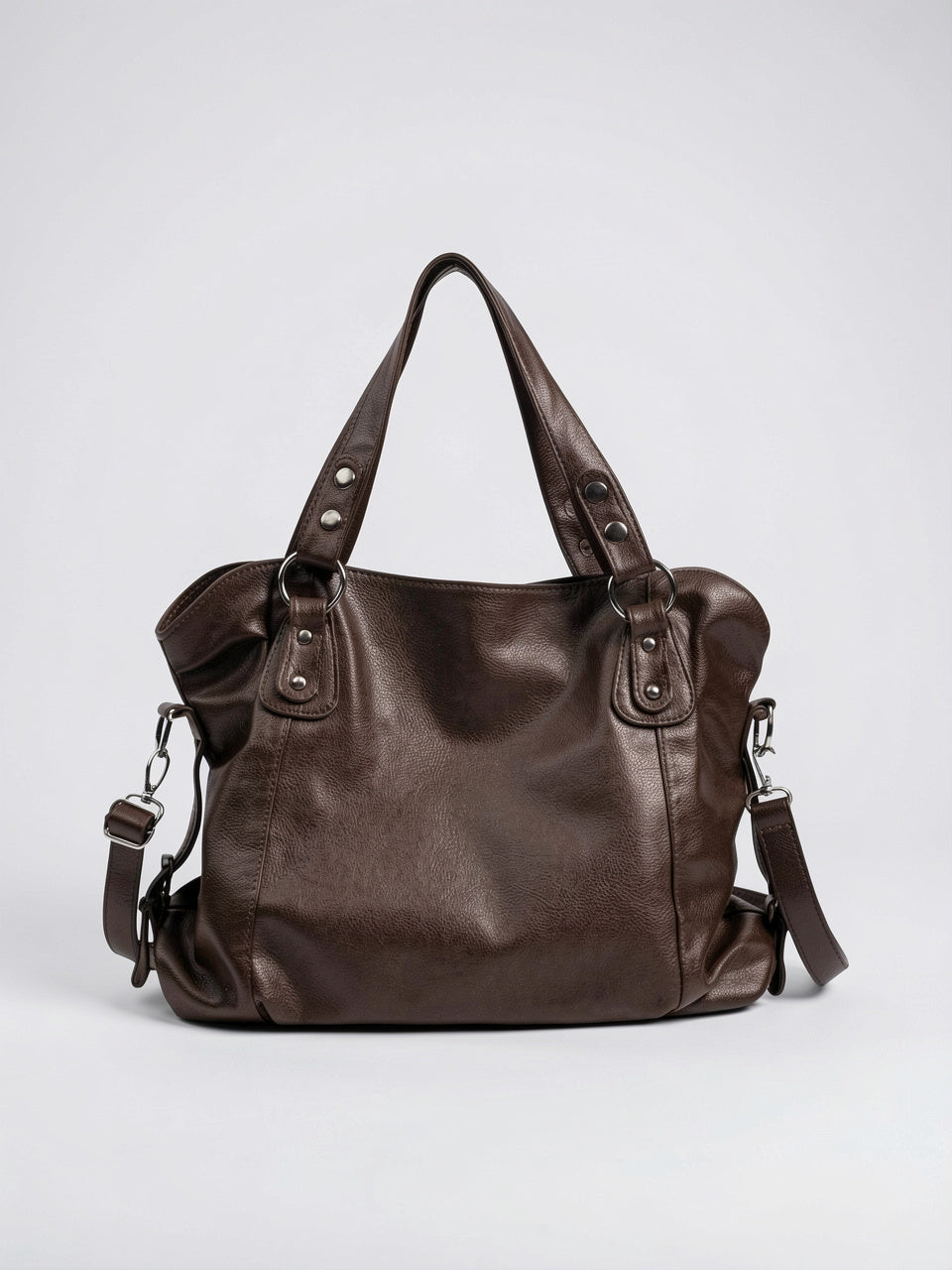 Cassandre — Grand sac à main souple de cours à bandoulière - Café