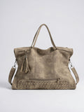 Célestine — Sac à main luxe en cuir de cours - Gris Kaki