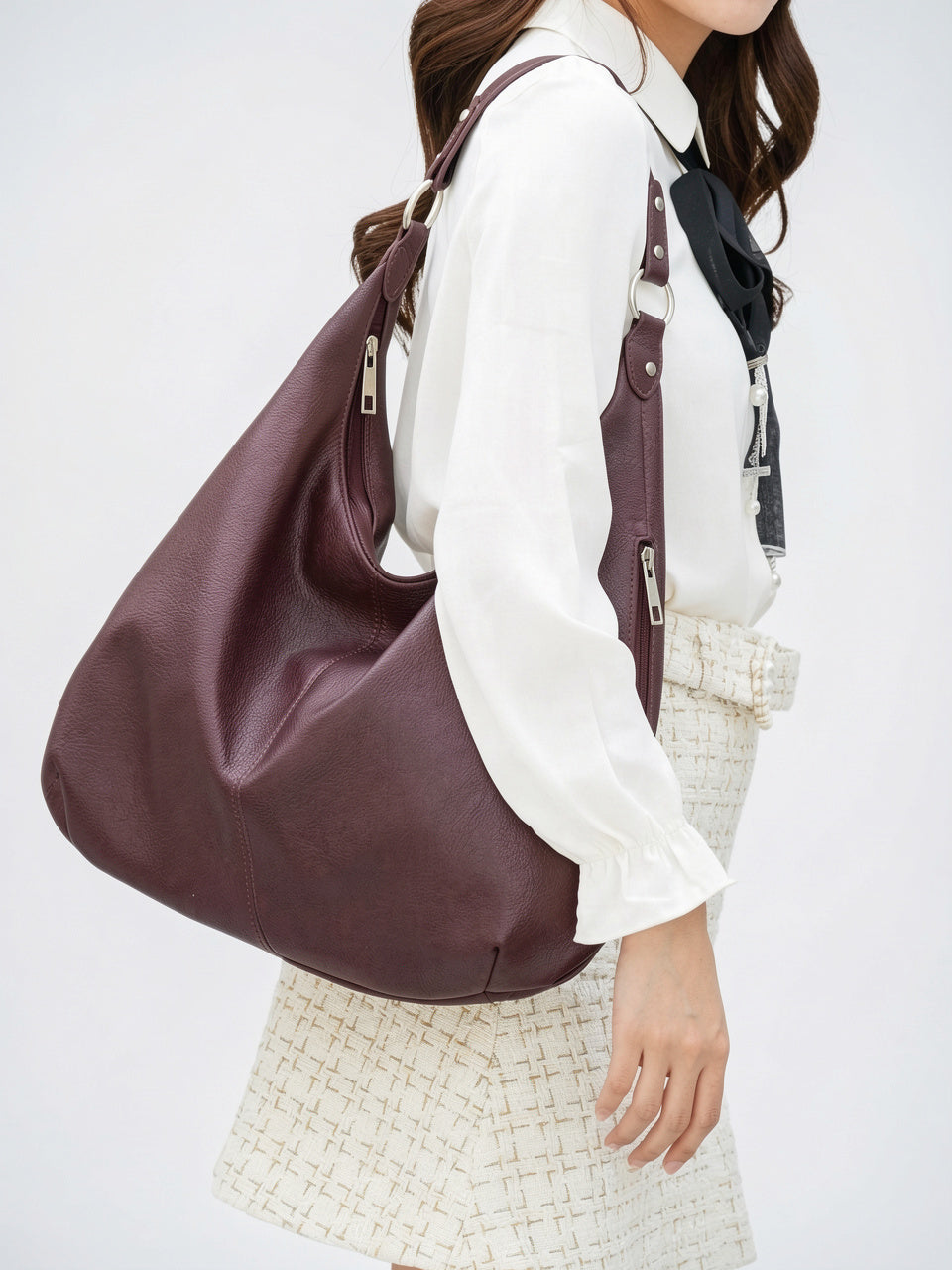 Clotilde — Grand sac à main souple hobo de cours - 12