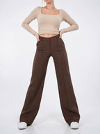 Manon — Pantalon Jambes Larges Double Taille Taille Haute Fluide
