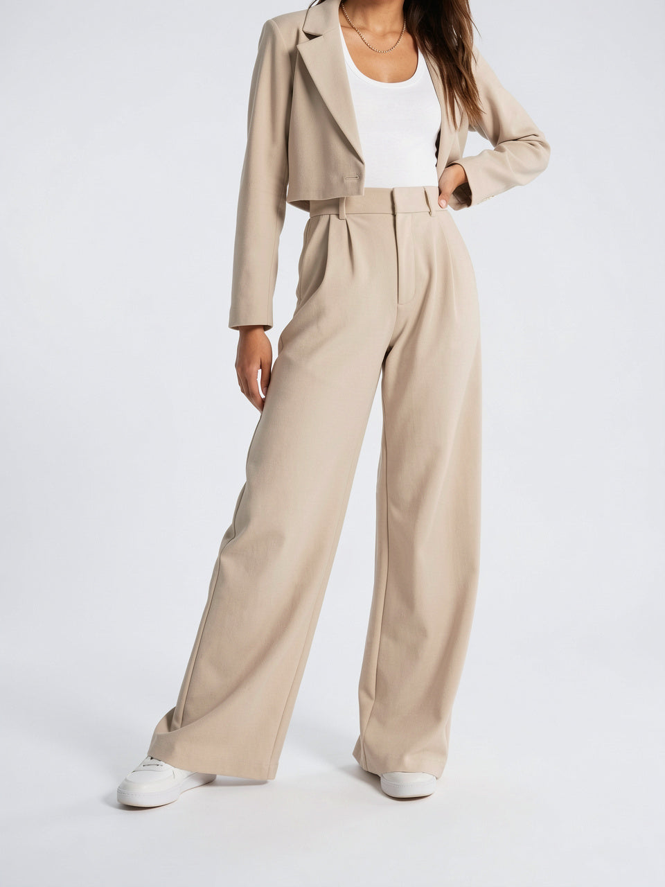 Confort et Élégance Sans Effort Pantalon Large - Beige XS