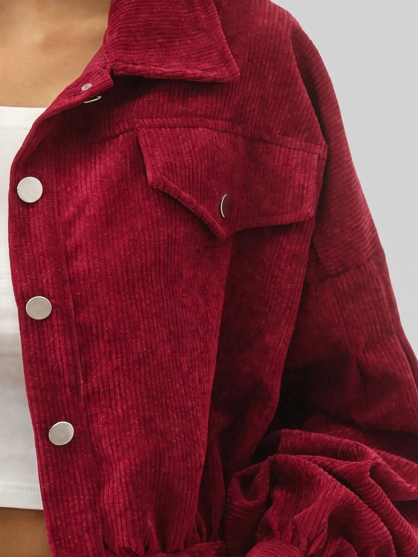 Veste Courte Femme Velours Côtelé Boutonnée Quotidien Poches