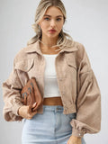 Veste Courte Femme Velours Côtelé Boutonnée Quotidien Poches