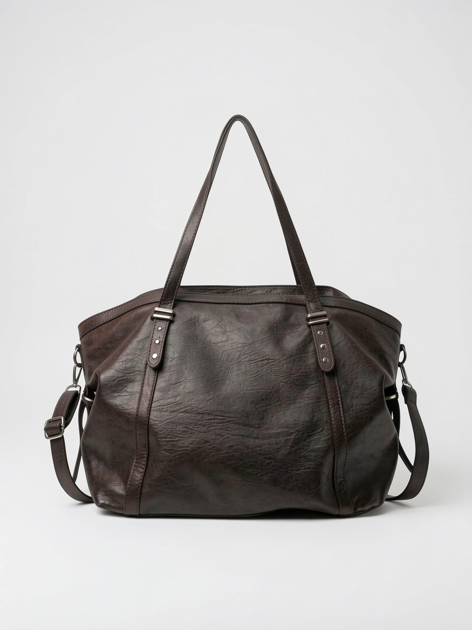 Elvire — Grand cabas sac à main de cours souple avec bandoulière - Café