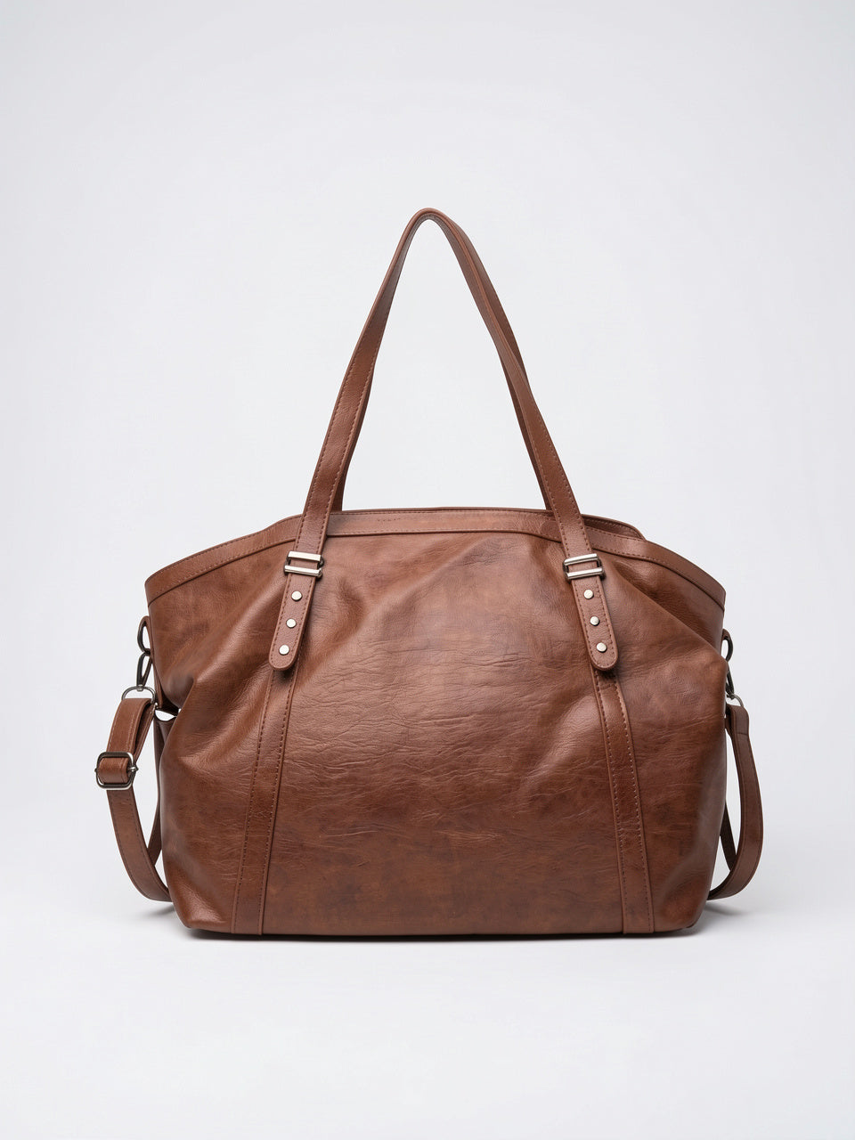 Elvire — Grand cabas sac à main de cours souple avec bandoulière - Marron