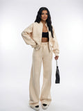 Ensemble Survêtement Bomber Oversize Pantalon Large Doux - Blanc S