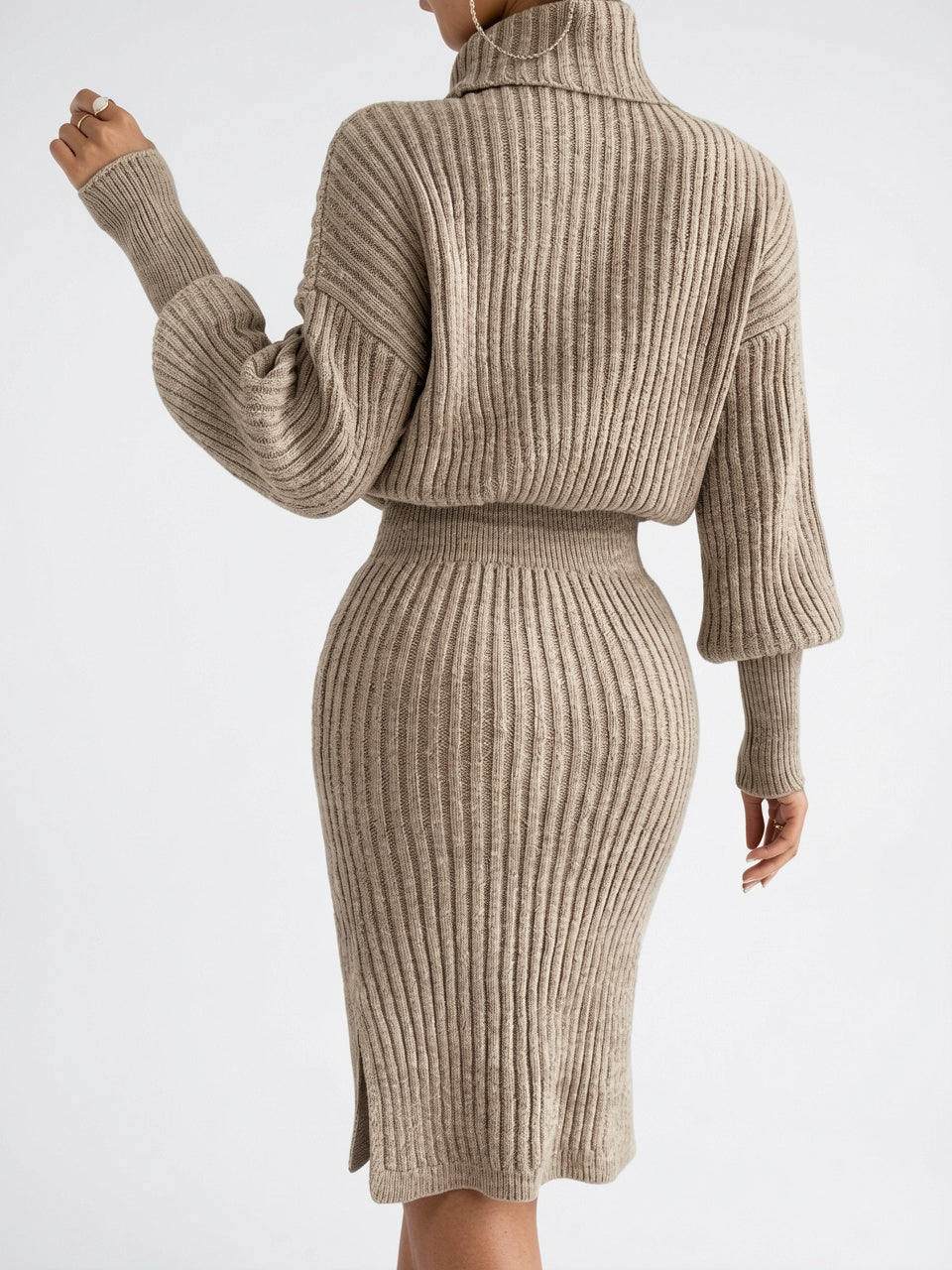 Ensemble Tricot Femme Jupe Midi Col Roulé Côtelé - 2