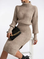 Ensemble Tricot Femme Jupe Midi Col Roulé Côtelé - 4