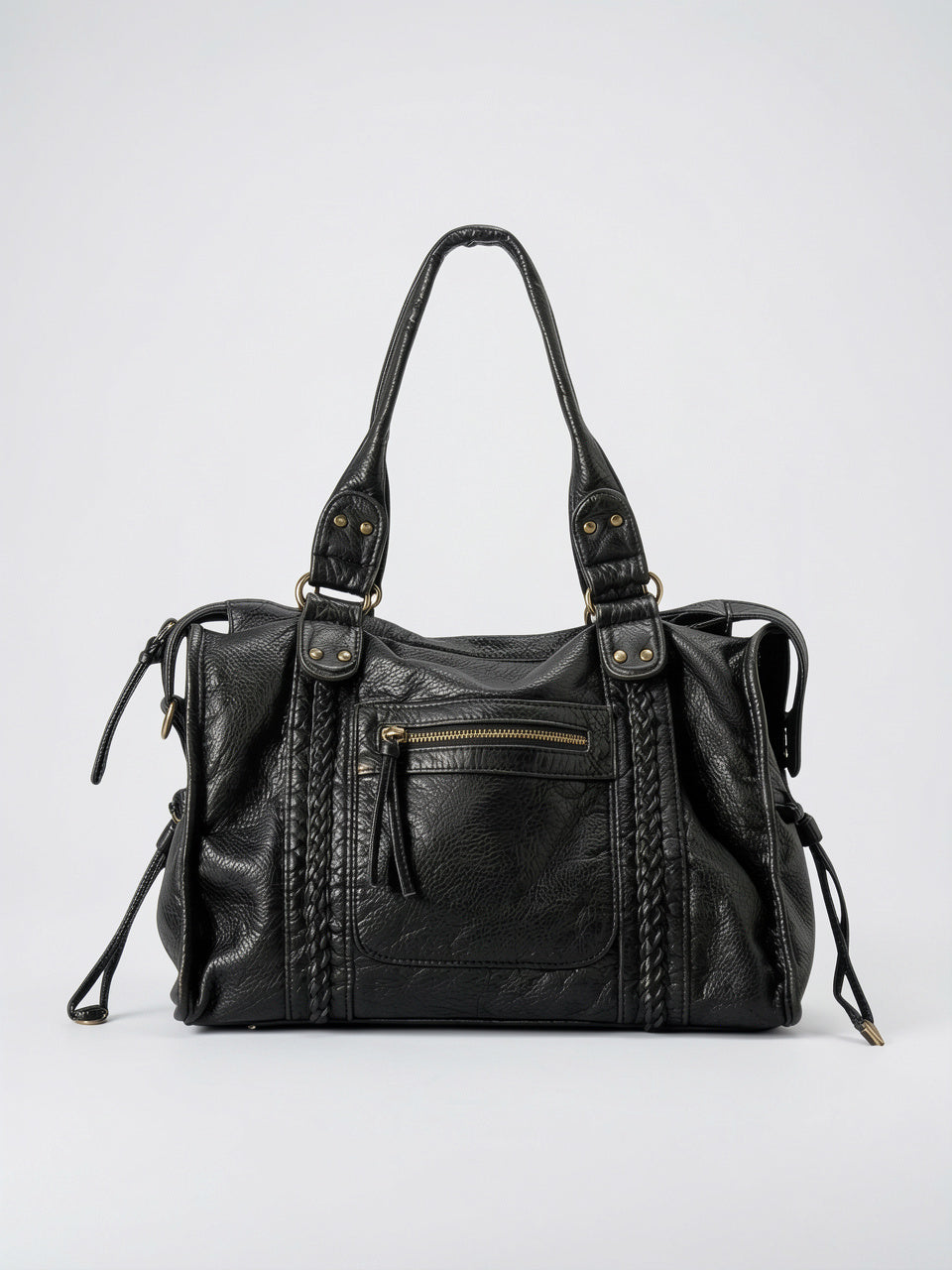 Esmée — Grand sac à main vintage de cours à bandoulière - Noir
