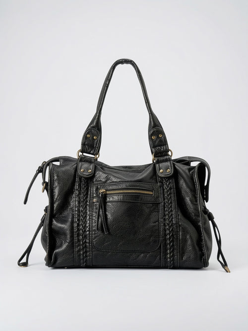 Esmée — Grand sac à main vintage de cours à bandoulière - Noir